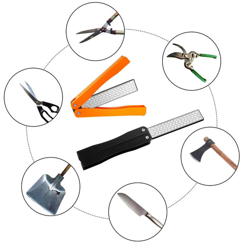 Folding Pocket Diamond Sharpener For Garden Tools And Knives, Dual Sided 400 600 Grit Stone For Scissors, Pruners, Loppers, And Blades