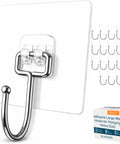 No Drill Adhesive Wall Hooks For Heavy Duty 22-Pound Capacity, Clear And Nearly Invisible, Waterproof And Weatherproof, 18 Pack