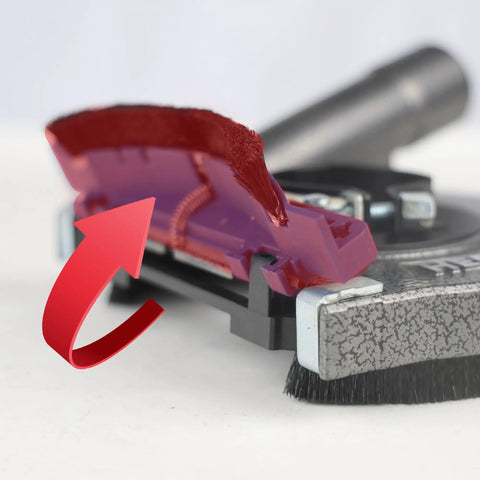 Aluminum Dust Shroud For 7 Inch Angle Grinders Universal Fit dust guard with brush ring and arrow indicating airflow direction