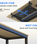 Diagram showing installation requirements for Under Desk Keyboard Tray With C Clamp Mount, 11.25-inch clearance, no front edge.