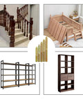 40 Pack M5 Double Headed Hanger Bolts for Wood Furniture with zinc plated screws and wooden stairs, bed, and shelves displayed