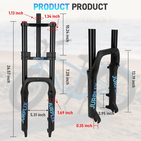 Air Suspension Fork For 20 Inch Fat Tire Mountain Snow Beach E Bike With 180mm Travel And 135mm Spacing Black Aluminum