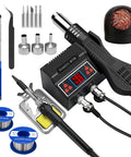 Soldering Station Kit With 8118 Hot Air Gun 2 Rolls Solder Wire 5 Tips Stand Desoldering Pump And Curved Tweezers For Easy Electronics Rework