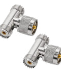 UHF Male To Dual UHF Female 3 Way Pro Grade Splitter Coax Adapter PL259 To SO239, T Shape Coax Cable Connector, 2 Pack