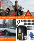Tire Screw Plug Repair Kit No Tire Removal Sidewall Compatible Patch Plug Tool With Portable Storage Bag shown beside tow truck.