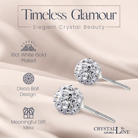 8 mm Disco Ball Stud Earrings In 925 Sterling Silver With White Crystals For Women, Small Round Sparkly Ball Earrings For Everyday Glam, Effortless Shine For Any Occasion, Gift Ready Jewelry, 18ct white gold plated