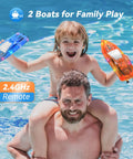 Child holding Remote Control RC Boat Set For Pool And Lake Play In A 2 Pack, Whole Body Waterproof Water Toy in pool