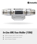 Heavy Duty 150 Amp Inline Anl Fuse Holder For 0 2 4 Awg Wiring With Clear Cover, satin nickel plated, transparent cover.