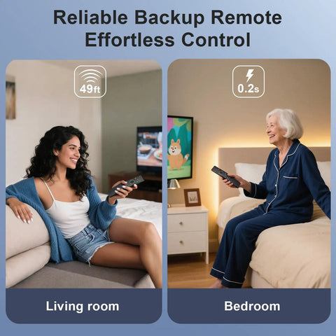 Two Pack Universal Smart TV Remote Replacement For All Models Backup Remotes in use in living room and bedroom setups