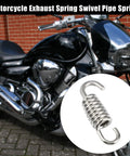 Two stainless steel motorcycle exhaust pipe springs with hooked ends; 43mm (1.69") size, chrome finish.