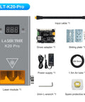 Real 20W Diode Laser Module for DIY engraver cutter with accessories including cable, driver adapter, and protective lens.