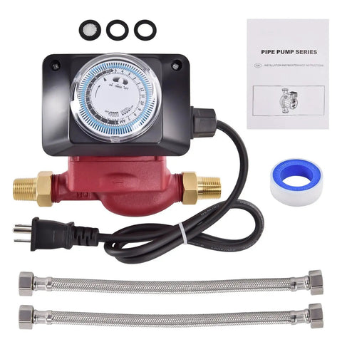 Reliable Hot Water Recirculation Pump Replacement Featuring A Smooth 1/25 Hp 115 Volt Motor With A No Fuss 3/4 Inch Direct Connection components including hoses and timer.
