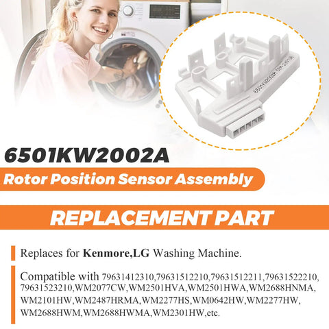 Drop In Washer Rotor Position Sensor Assembly For LG Kenmore Front Load Washers Upgrade, OEM Fit 6501KW2002A Hall Sensor, white plastic