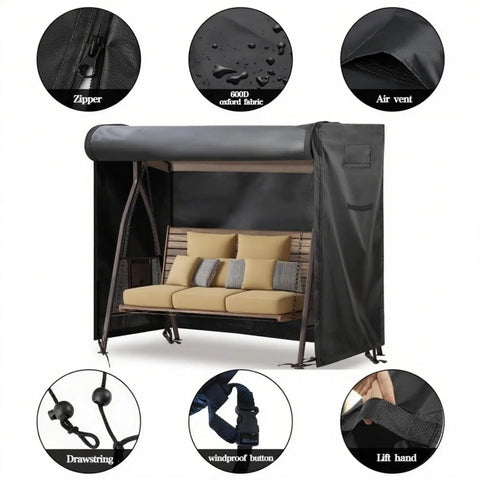 3 Seater Outdoor Swing Cover Beefed Up All Weather Protection Waterproof Patio Hammock Garden Porch Swing Canopy UV Resistant Glider Chair Cover 80 X 59 X 72 Inch with 600D Oxford fabric details