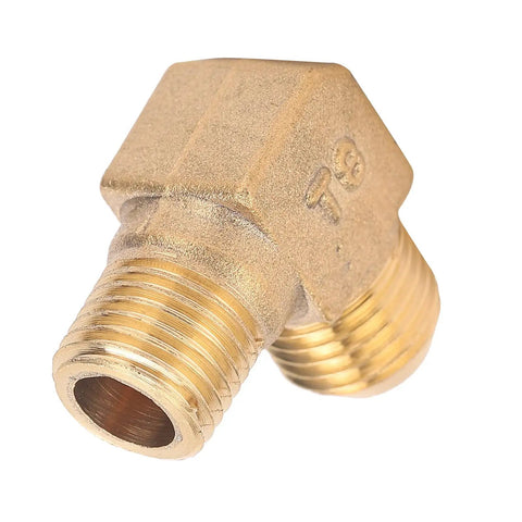 Brass Right Angle Elbow 90 Degree Threaded Adapter 13x14mm close-up showing threaded ends for Pneumatic Systems and Air Compressors.