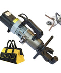 Heavy Duty Electric Rebar Cutter Bender With Tough Carry Bag For Snapping Steel Bars And Quick Bends No Sweat Job Site Essential showing the tool and carrying bag.