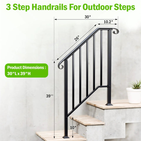 Hella Secure 2 Pack Outdoor Stair Handrails For 2 To 3 Steps Rock Solid Galvanized Metal Porch Railing dimensions 30"L x 39"H