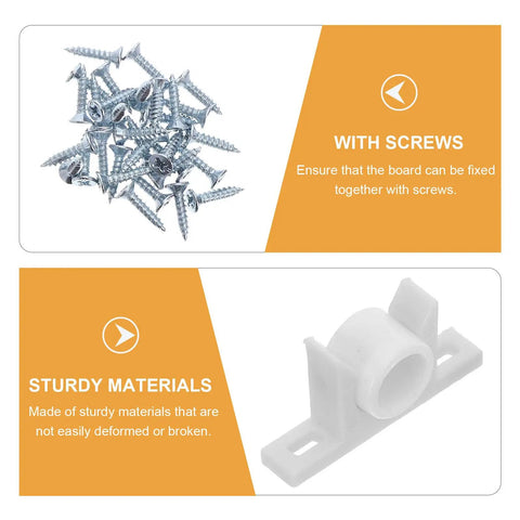Cabinet Door Catch Hardware Kit with screws and white plastic ball clips for secure closures