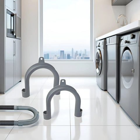 U Shape Drain Hose Holder For Washer And Dishwasher 2 Pack Gray Plastic Wall Mount Bracket in laundry room