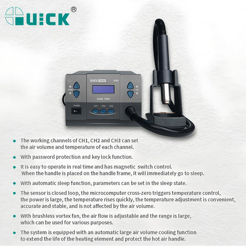 Three Channel Hot Air Desoldering Station 881D with ESD Digital Display and Magnetic Switch Control