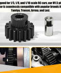 M1.5 16T Pinion Gear with 8mm Bore and Shaft Adapter Sleeve in Beefy Chromium Steel for Big Scale RC Cars