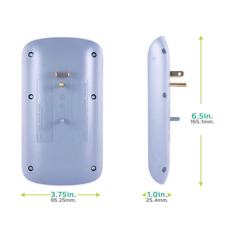 Back and side view of Six Outlet Surge Protector Power Strip With Four USB Ports Dual Pack Charging Station 900 Joules