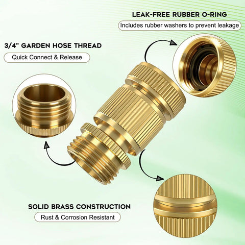 Brass Garden Hose Quick Connect Kit With Four Male And Four Female Connectors, Extra Washers, Leak Resistant, Quick Release Fittings