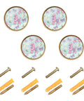 Top Shelf Round Gold Cabinet Knobs And Drawer Pulls Four Pack with pink poodle design, 32mm zinc acrylic, includes screws for easy install.