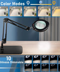 10X Magnifying Lamp With Light And Stand For Reading Crafts Jewelry Sewing, Handy LED Desk Clamp Lamp With Base, 5 Color Modes