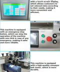 Heavy Duty 110V Desktop Automatic Conveyor Bottle Labeler touch screen control panel and emergency stop button for safety.