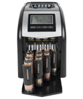 4 Row Electric Coin Counter And Sorter With No Fuss Auto Row Advancement And Anti Jam Technology on tabletop with coin tubes filled