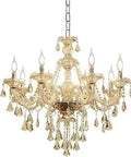 Eight Light Modern K9 Crystal Chandelier With Cognac Glass Finish hanging elegantly with detailed crystal accents, 28" diameter, 24" height.