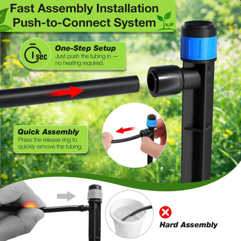 Fast assembly drip irrigation system kit push-to-connect tubing installation guide