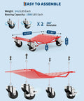 Heavy Duty Wheel Dolly Set Of 4 6000Lbs Capacity Automotive Moving Platform With Reinforced 4MM Steel V Shaped Design showed disassembled parts and measurements.