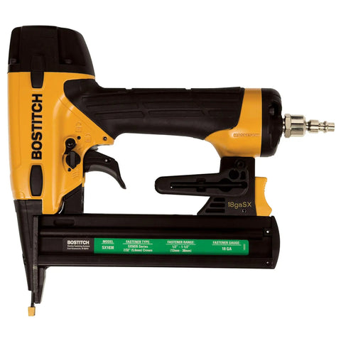 18 Gauge Narrow Crown Stapler Kit With Oil-Free Operation, side view, showing selectable trigger and ultra quiet rear exhaust