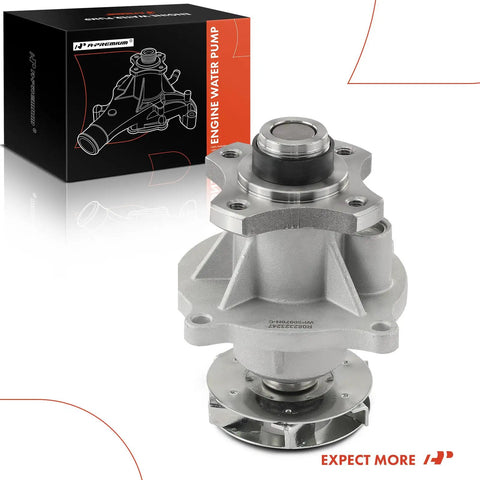 Engine Water Pump With Gasket For Chevy Colorado Trailblazer GMC Canyon Envoy Hummer H3 Isuzu Ascender Bravada Rainier 9 7X DoHC Replacement Part Seal Kit Included For Quick Install And Long Lasting Performance shown with packaging