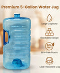 5 Gallon Stackable Water Jug with Easy Grip Handle and Screw Cap for Home Office Camping and Emergency Water Storage