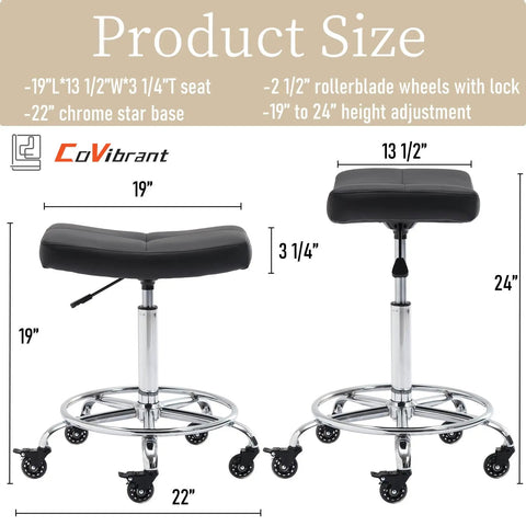 Diagram of Wide Rolling Stool With Locking Wheels And Footrest For Salon Or Kitchen Adjustable Height Swivel Chair 19 Inch Seat.