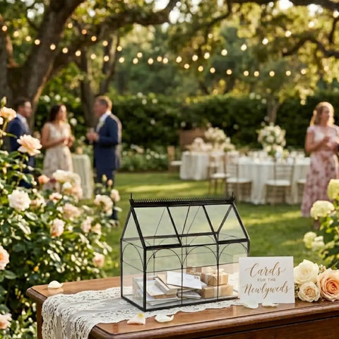 Glass Greenhouse Centerpiece Terrarium For Tabletop Decor With Black Brass Accents, Ideal Wedding Letterbox Display, Space For Succulents Moss And Flowers, Totally Chic Indoor Plant Lover Gift For Spring Home Decor