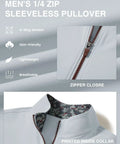Stretchy Golf Vest For Men Lightweight Breathable Quick Dry Stand Collar Quarter Zip Pullover with windproof flap and inside collar print - close-up of zipper and printed collar detail.