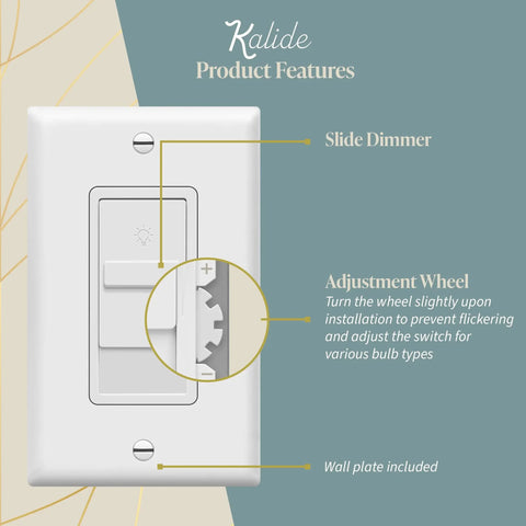 Smooth Dimmer Switch For 200W LED And CFL Lights, No Brainer Easy Install Single Pole Slide Dimmer, No Neutral Required, Wall Plate Included, UL Listed, 10 Pack, White Finish