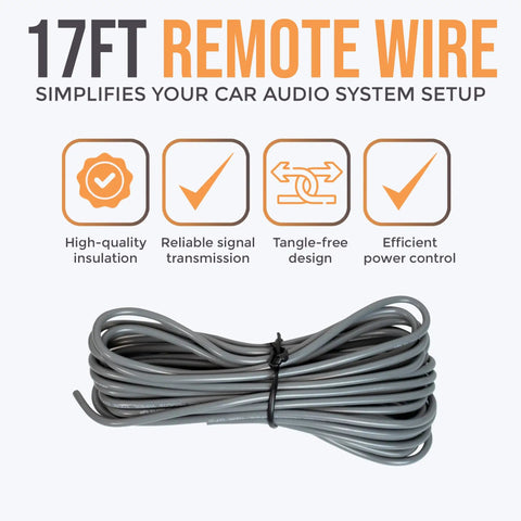 17ft remote wire for Beefy 1000W Car Amp Install Kit with insulation and tangle-free design icons