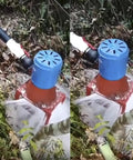 Installed Micro Hydroelectric Generator 1500W 220V outdoors with blue top and red cast iron shell in river setting.
