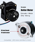 Ultra Lightweight Hgt Extruder with Nema14 36mm High Torque Stepper Motor shown with dual gears and weight details