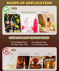 Scope of application for Pro Grade Liquid Filling Machine 1 To 100 Oz Bottle Filler with examples of suitable liquids like wine and perfume.