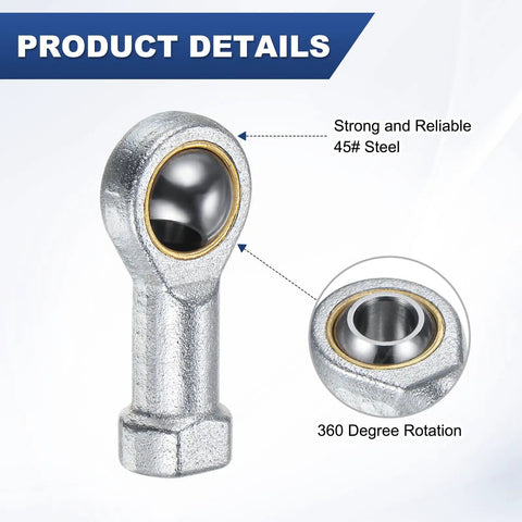 2 Pack PHSA4 Rod End Bearing Set, 1/4 Inch Bore, 1/4-28 Right Thread, Self Lubricating Female Thread Steel Joint Rod Ends With Jam Nuts, Heavy Duty Multipurpose Use For Forging Machines, Hydraulic Cylinders, CNC Equipment, And Automotive Linkages, 45# steel, 360-degree rotation