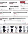 Various sizes of threaded stud tensioners displayed for the 60 Pack One Eighth Inch Cable Railing Hardware Kit stainless steel system