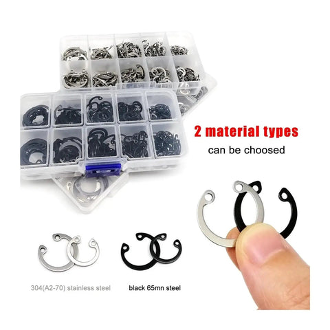 All In One M8 M24 Internal Circlip Snap Ring Kit Set C Type Retaining Clips Black 304 Stainless Steel Heavy Duty 250 Pcs Assortment