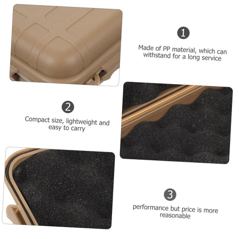 Close-up of Rugged Outdoor Survival Storage Box Shockproof Case For Camping, with black foam interior and durable mud color exterior.