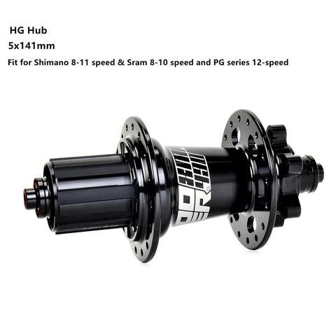 Rugged 32 Hole Rear MTB Hub 5x141mm Quick Release With 6 Bolt Disc Mount HG Compatible in black aluminum